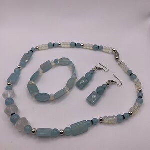 Natural aquamarine and crystal necklace bracelet and earrings set